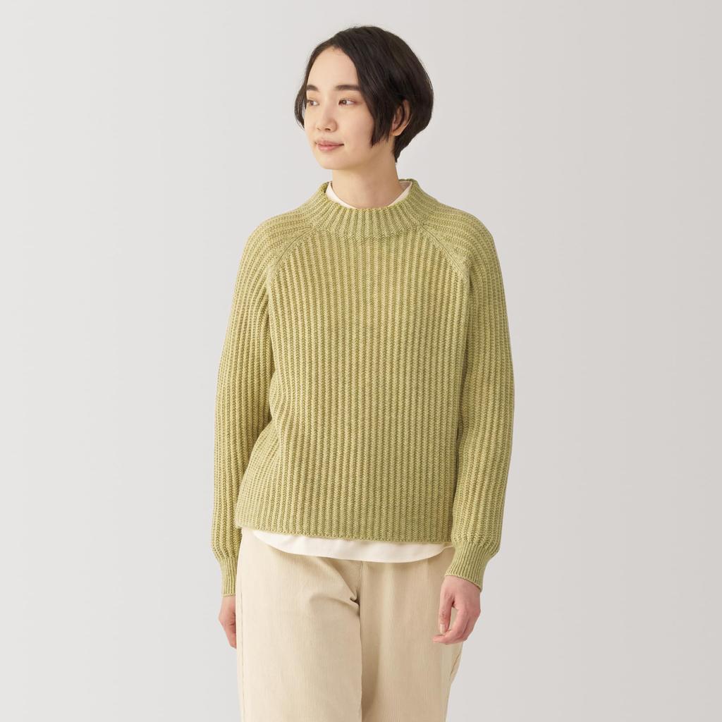 MUJI Andes Wool Mock Neck Light Size BA1P6A4A Women's Sweater, Yellow, L,
