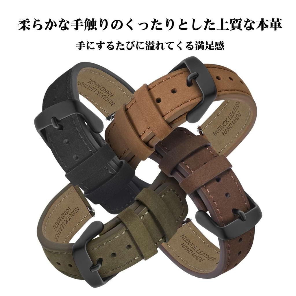 WOCCI Quick Release Leather Watch Strap, 18mm Nubuck Watch Band, Black with Black Buckle