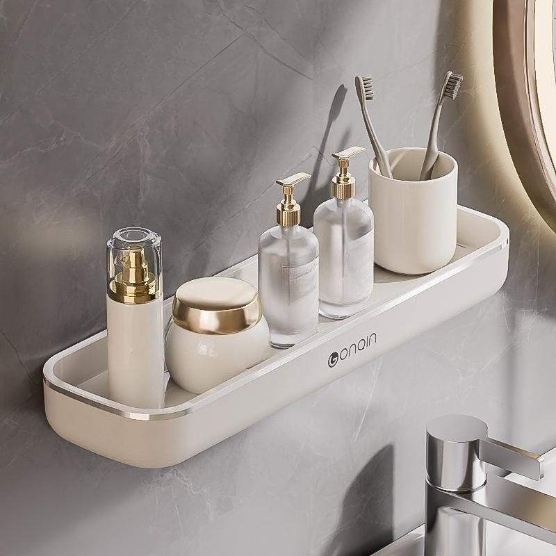 

Стеллаж для хранения в ванной, Стеллаж для туалета и ванной комнаты, Настенный стеллаж для хранения, Не требует сверления, Настенный стеллаж для хранения в ванной Milk white hot silver (without rod)