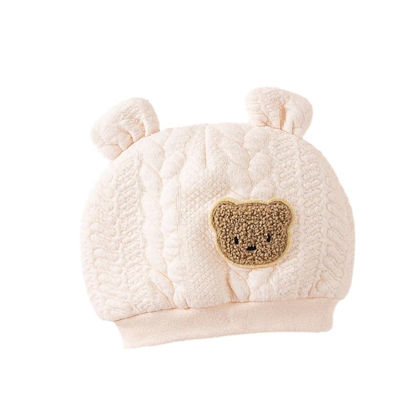 Baby Hat Thick Three-Layer Insulation Beanie for Autumn Winter,Cute Cartoon Bear Fontanelle Hats Newborn Fetal Caps S бежевый