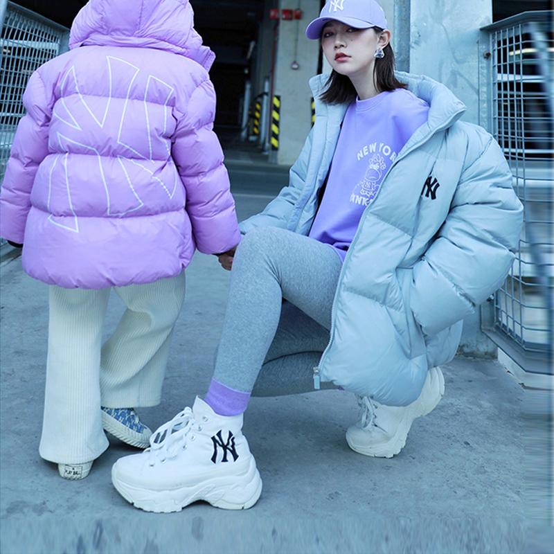 New MLB Chunky Anti Slip And Wear Resistant Breathable High Top Canvas Shoes Unisex White 32SHU1011-50I