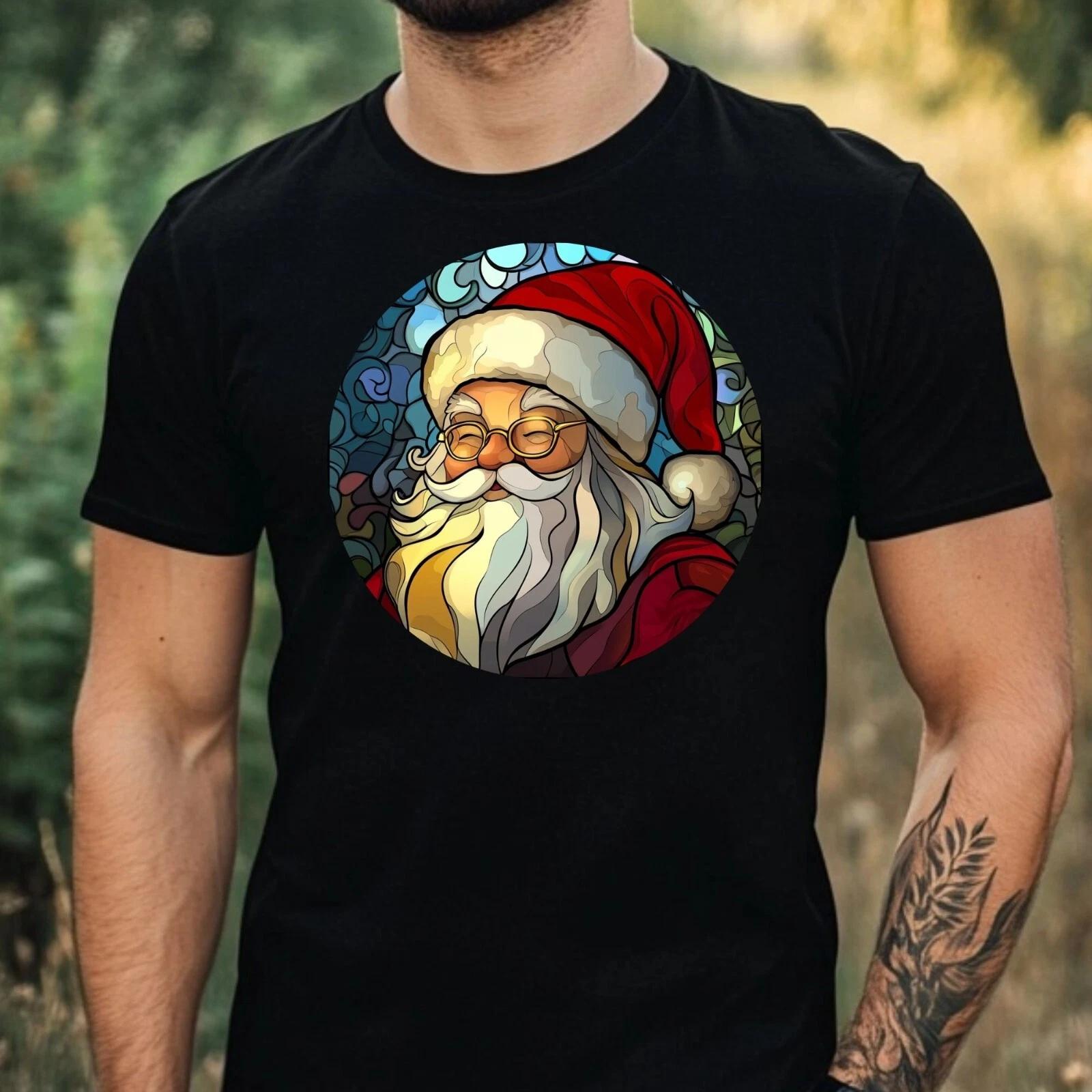T-Shirt Herren Weihnachtsmann Buntglas Motiv Baumwolle Größe XS bis 5XL M