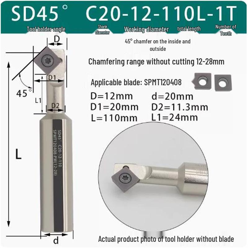45° CNC Insertable Inner/Outer Chamfer Tool with Up/Down Back-Reaming Holder
