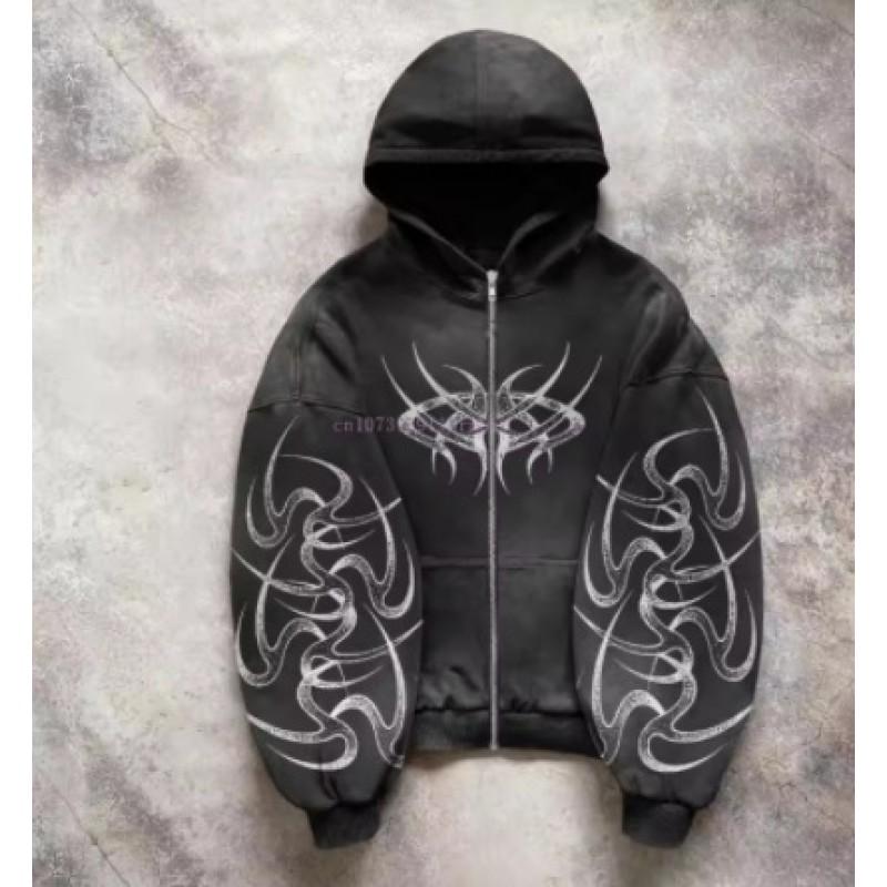 Unisex Oversized Hooded Sweatshirt With Graphic Print Streetwear Y2K Retro Loose Fit Long Sleeve Pullover Fall