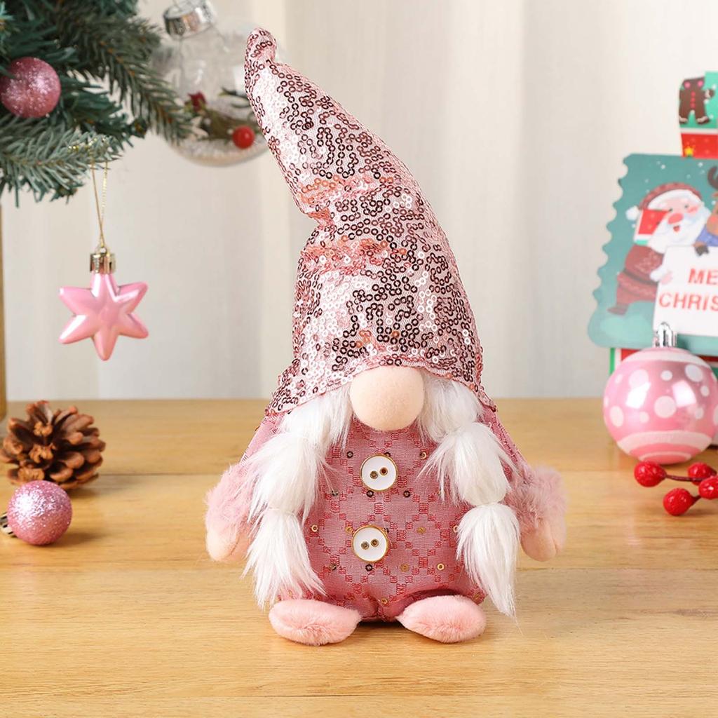 Pink Sequin Rudolph Doll High Hat Xmas Gifts Swedish Cute Gnomes Desk Ornaments Knitted Button Doll Home Decor