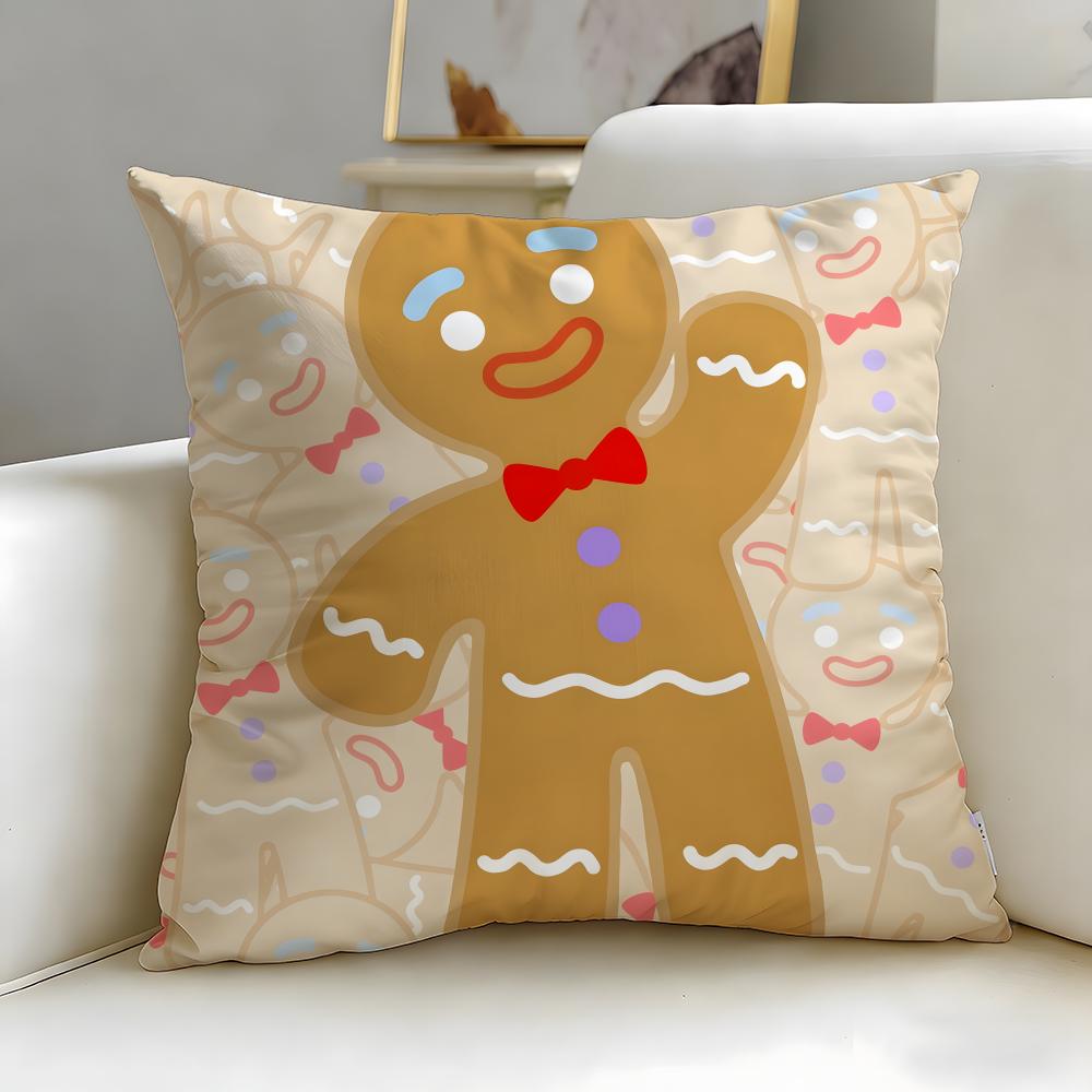 Christmas Theme Adorable Ginger Bread Cushion Cover Soft & Easy-Wash Pillow Case – Versatile for Couch, Bed, Travel and Office