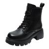 Soft leather square heel Martin boots women's platform casual boots autumn and winter black velvet Martin boots to keep warm