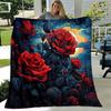 1pc Red Rose Printing Lightweight Flannel Blanket, Comfortable and Warm Blanket, for Camping Sofa Bed and Couch Office, In All Seasons