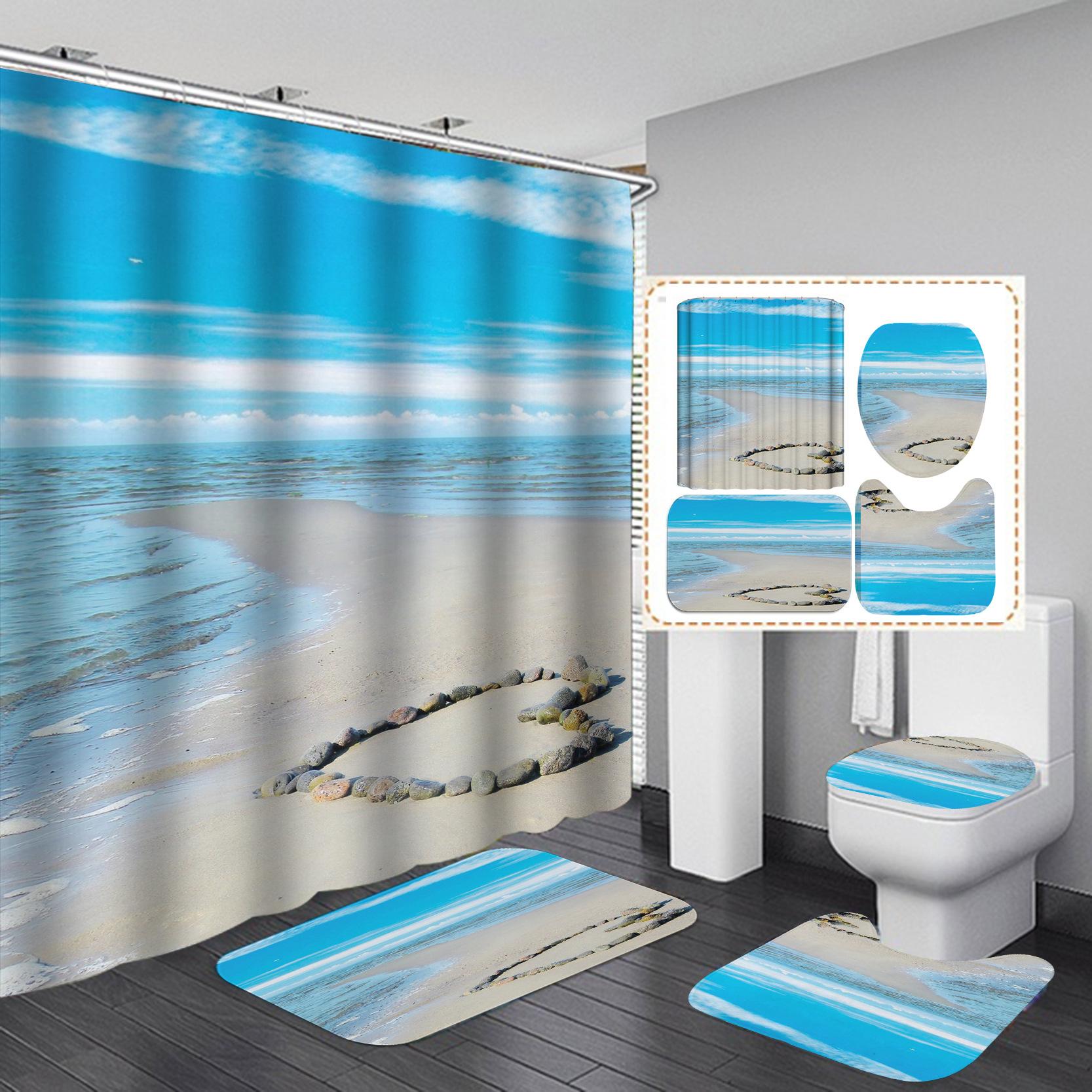 

4 шт. пляжная серия, наборы занавесок для душа для ванной комнаты, нескользящие коврики для ванной комнаты, крышка для унитаза, коврик для ванной