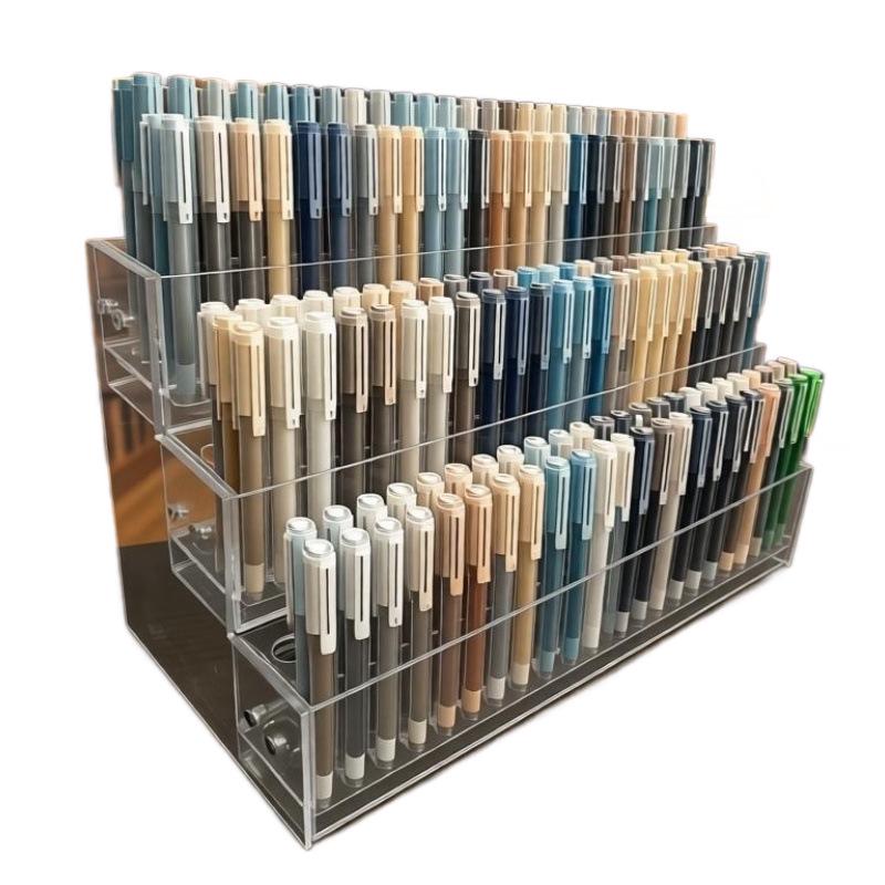 Large Capacity Transparent Pen Holder Stand with Soft Rubber Grip