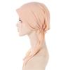 Ramadan Muslim Women Hijab Caps Solid Color Ladies Headscarf Soft Hijab Turban Bonnet Two Tail Bandana Hat Chemo Cap