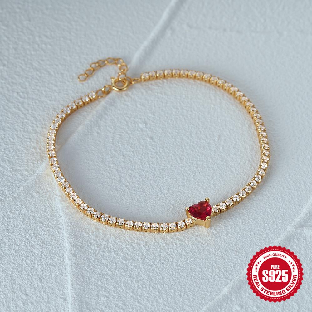 Luxury Colored Diamond S925 Sterling Silver Tennis Ball With Diamonds Retro Red Love Cz Wedding Gift Women'S Bracelet