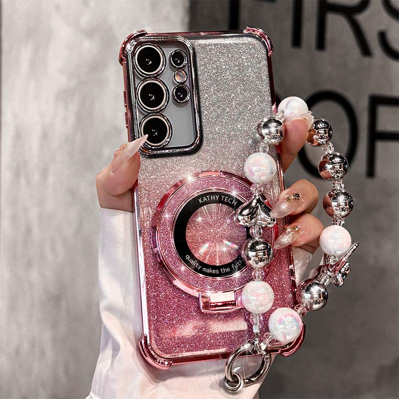 Shockproof Case for Samsung Galaxy S26 S25 FE S24 Plus S23 S22 Ultra A56 A36 A26 A17 A57 A37 Glitter Stand Holder Bracelet Cover