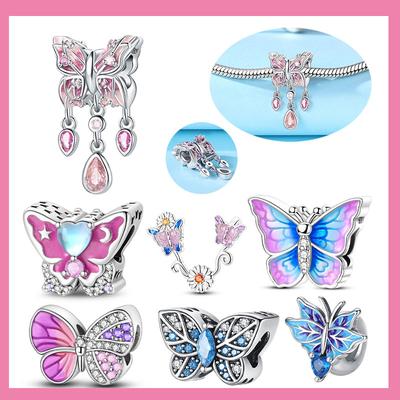 Copper Blue Pink Fantasy Butterfly Series Beads Pendant Fit Bangle Charms Bracelet Diy Women Original Jewelry