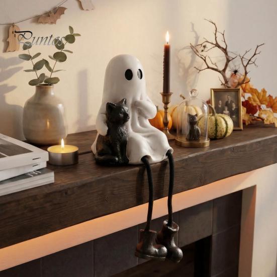 Unique Gifts for Halloween Lovers Figurines, Spooky Ghost Skeleton Pumpkin Black Cat Resin Ornaments, Durable Seasonal Home Accents Tabletop