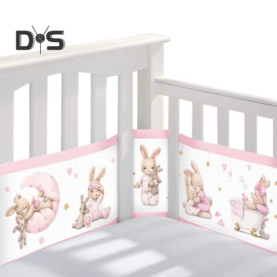 Breathable Mesh Crib Liner with Double-Sided Straps Baby Crib Safety Mesh Barrier Easy Installation Limb Protection Crib Bumper