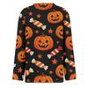 Women Long Sleeve Crew Neck Top Halloween Print Split Hem Casual Loose Fit Pullover Shirt for Fall Seasonal Wear