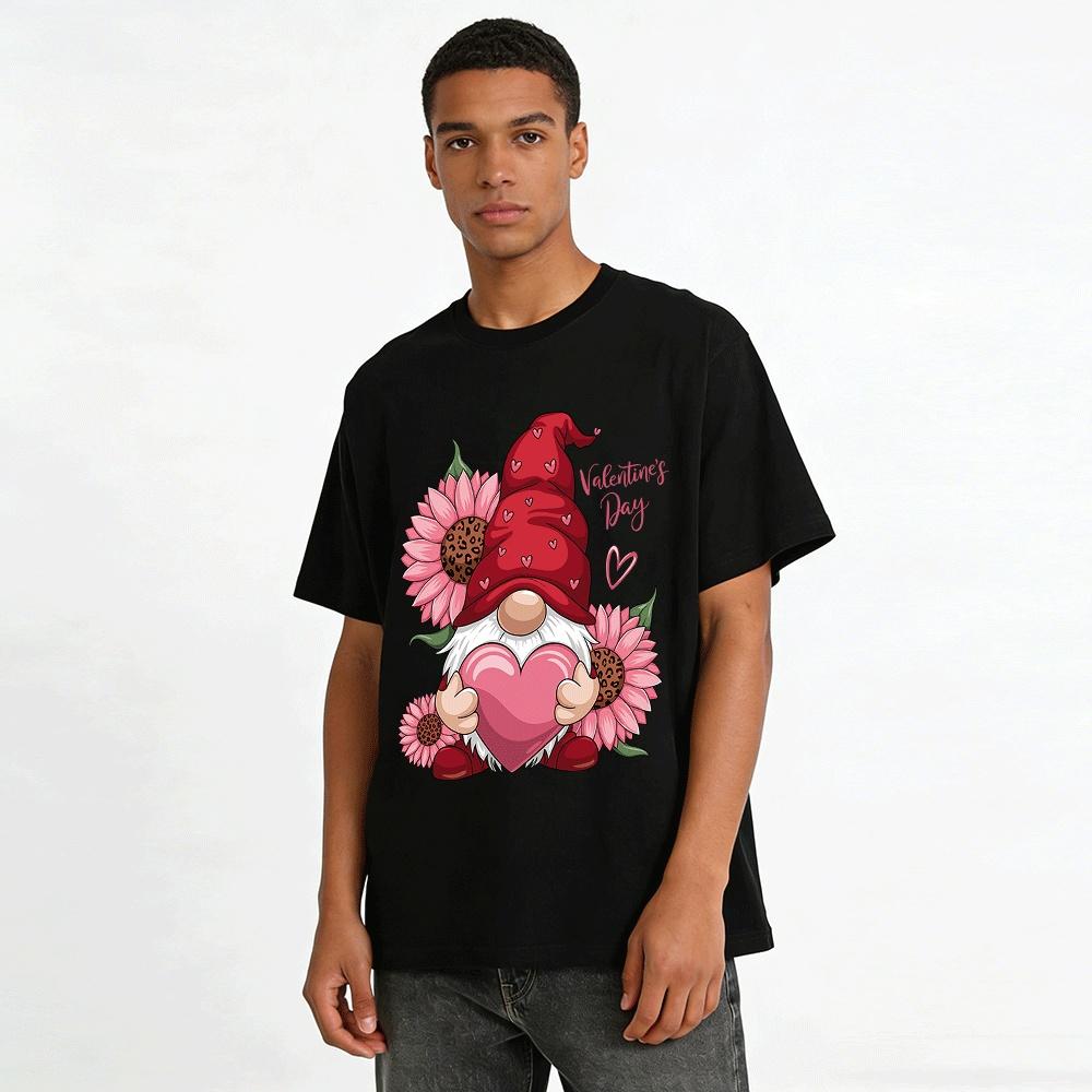 Valentine's Day Gnome Heart Print Casual Top Pure cotton T-shirt