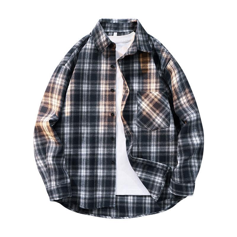 Men S Hong Kong Style Plaid Long Sleeve Casual Shirt Plus Size