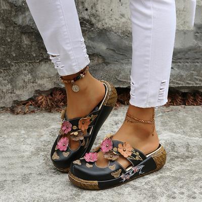 Estilo étnico flor de ameixa totem sola grossa chinelos legais para mulheres verão novo estilo matsuke calcanhar baotou chinelos para mulheres chinelos antiderrapantes