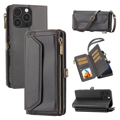 Multifunctional Leather Case Zipper Wallet Card Case Leather Case Flip Samsung iPhone Case