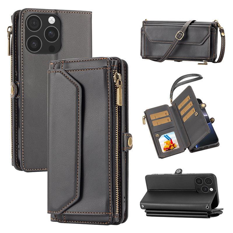 Multifunctional Leather Case Zipper Wallet Card Case Leather Case Flip Samsung iPhone Case iPhone 6P/7p/8p чёрный