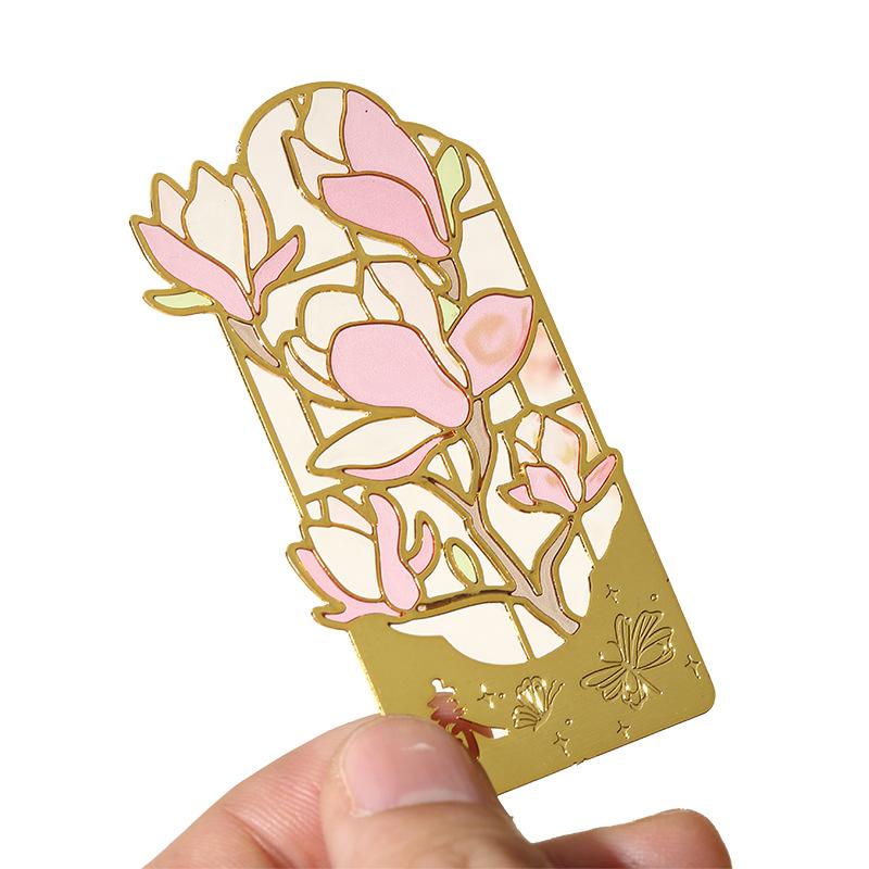 Four Seasons Flower Metal Bookmark Hollow Transparent Paint High Color Value Light Transmission Cultural and Scenic Spot (Gold,Customized Size) золотой