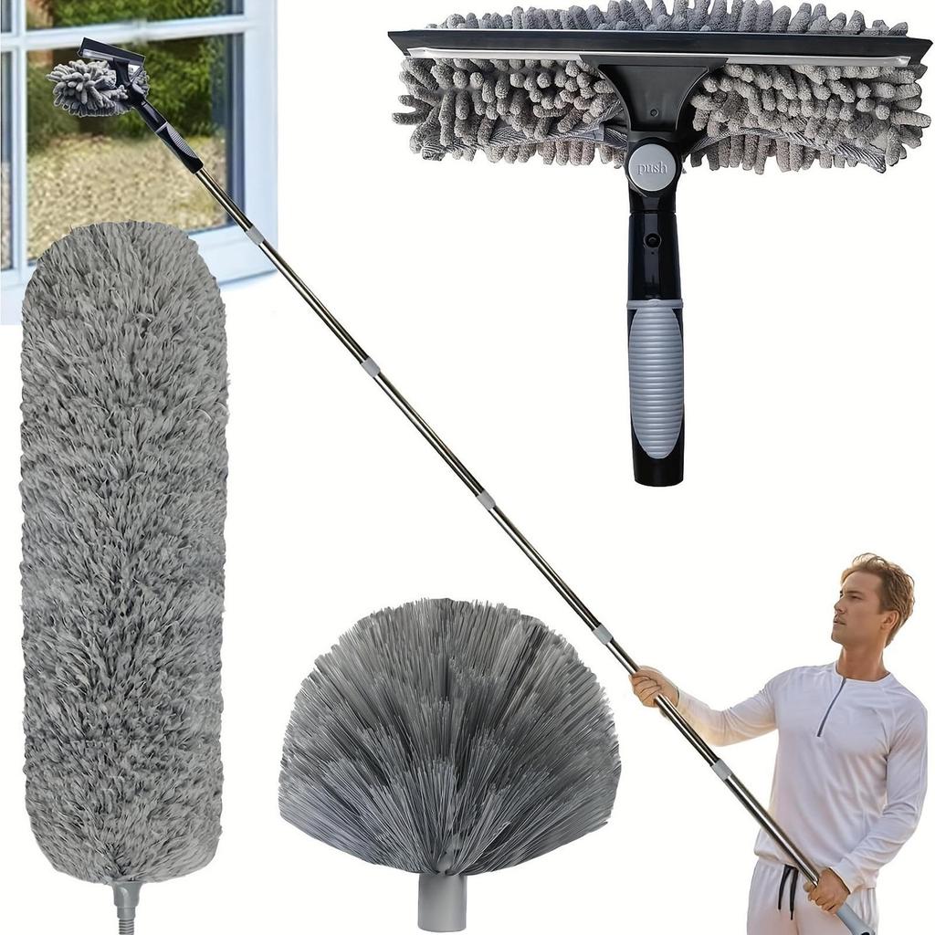 2in1 Ceiling Duster Window Cleaning Brush Telescopic Microfiber Dust Cleaning Brush Glass Wiper Ceiling Window Cleaning Tool