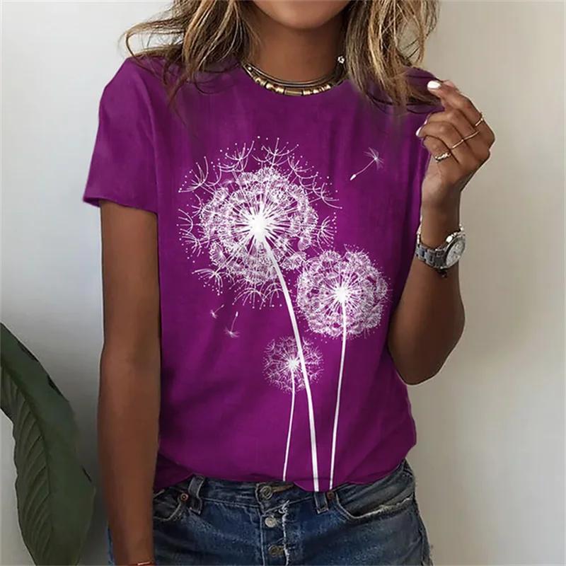 

Women s fashion crew neck T-shirt, dandelion 3D printed T-shirt minimalist clothing short sleeve top outdoor casual novelty 6XL