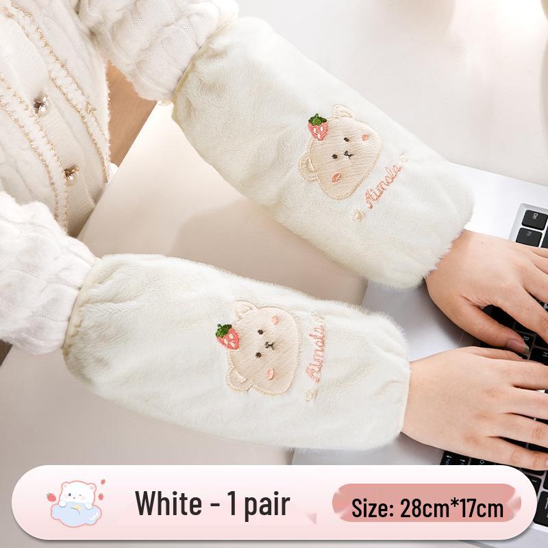 Autumn/Winter Plush Bear Sleeve Covers for Girls - Anti-Stain Long Hand Guards