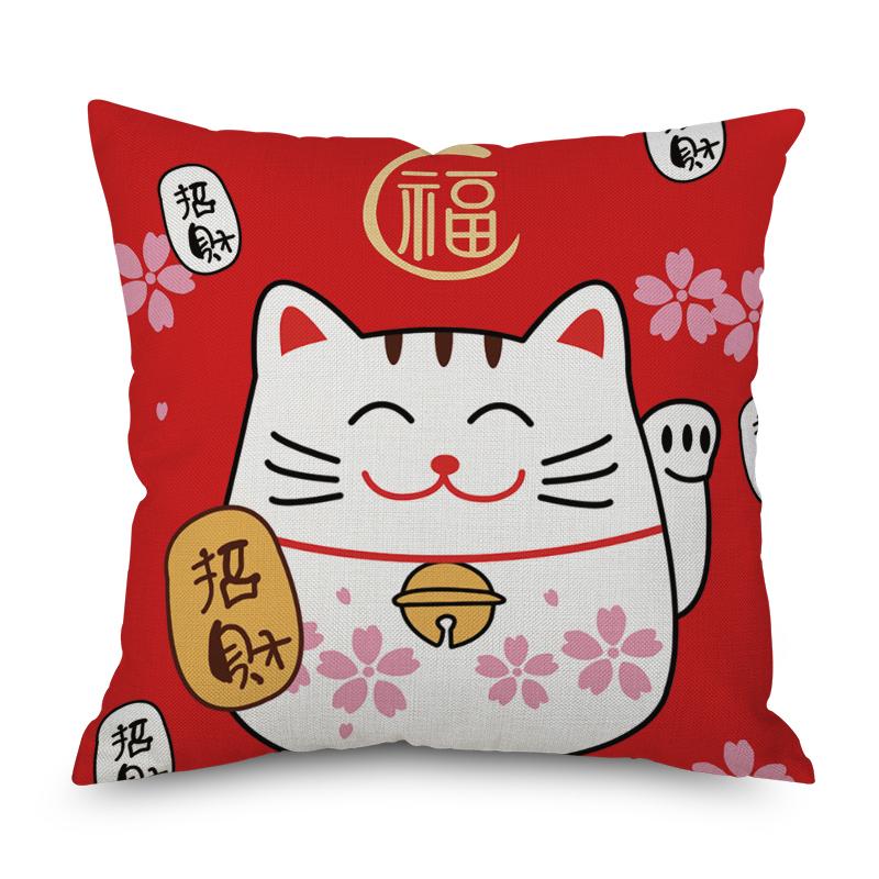 Home Decor Merry Christmas Chinese Lucky Cat Print Pillowcase Happy New Year Christmas Decorations Funda De Almohada