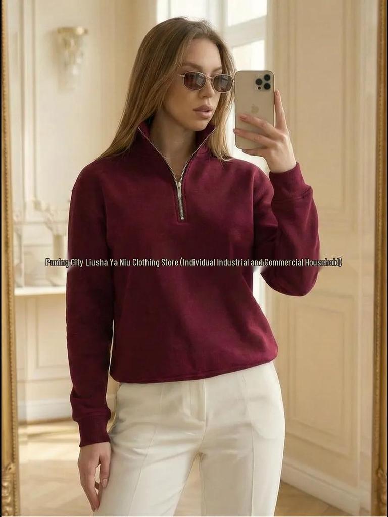 Autumn/Winter Oversize Lapel Half-Zip Slimming Hoodie - Comfy Outdoor Commuter Top
