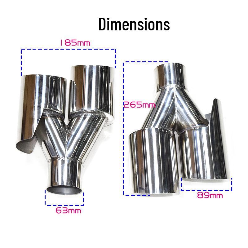 Universal Stainless Steel Car Exhaust Tailpipe: One-in-Two, Double Four-Out, Welded Edge Muffler.