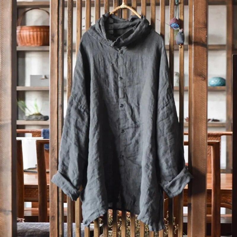 Johnature Women Vintage Shirts Tops Button Long Sleeve Autumn Blouses Turtleneck Chinese Style Women Shirts