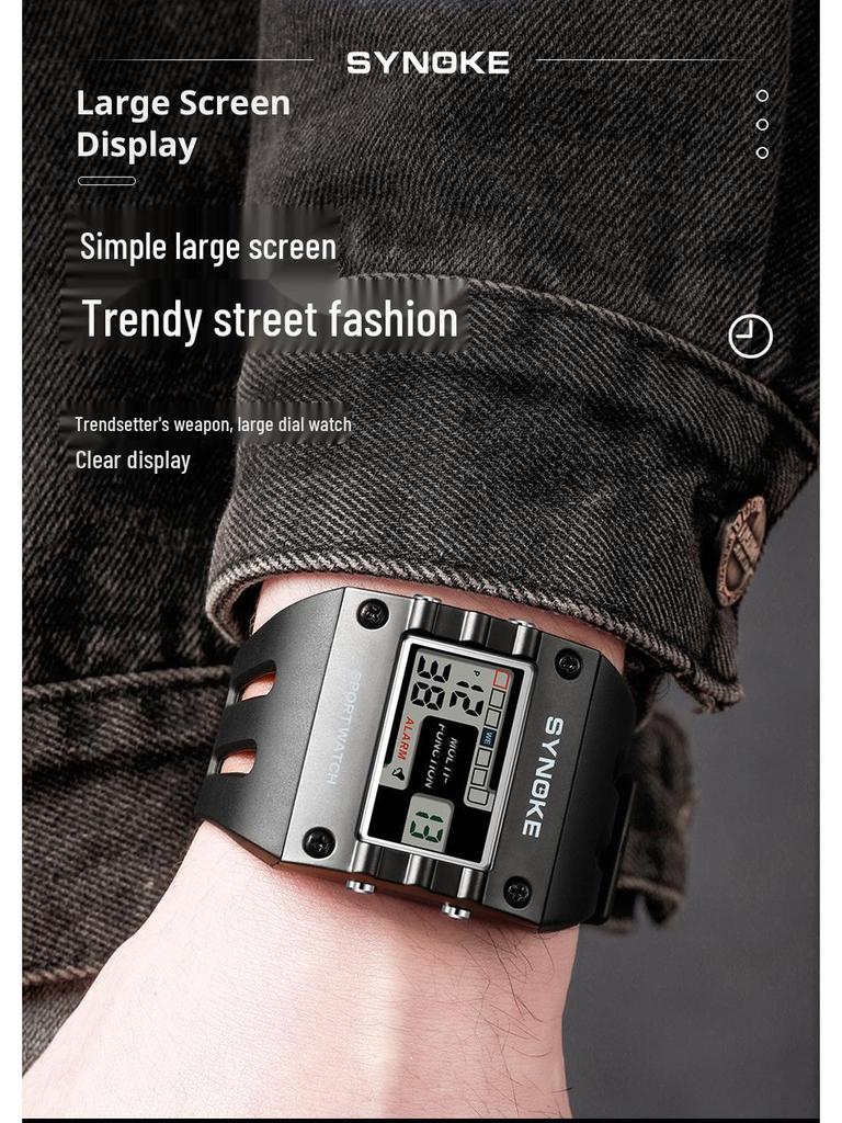 SYNOKE Men's Trendy Square Alloy Sport Watch - Large Screen, Fashionable, Waterproof.