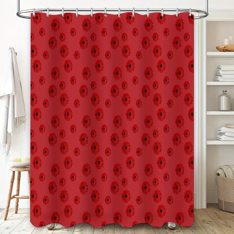 Floral Shower Curtain Red Roses Pattern Waterproof Bathroom Decor Vintage Farmhouse Rustic Home Textile Washable Liner