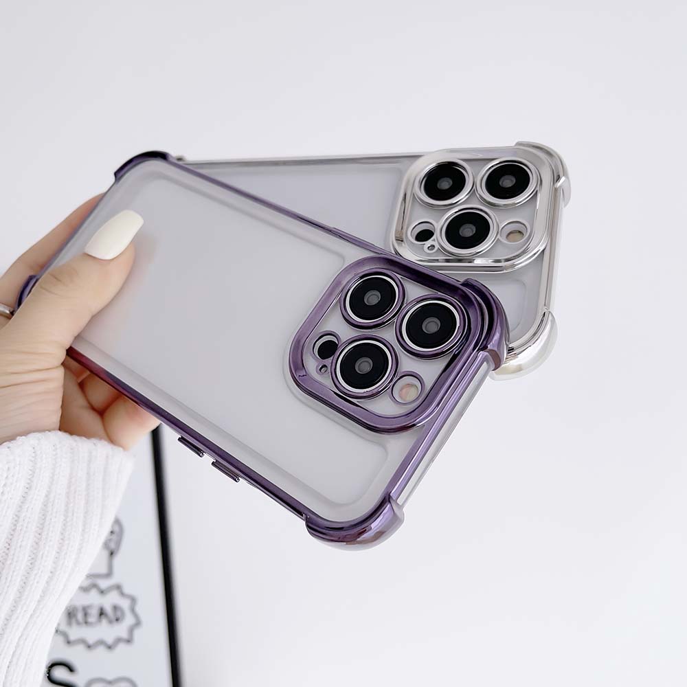 For iPhone 15 14 13 12 11 XR XS X Pro Plus Max Case Plating Space Fine Hole Cover Soft Transparent Shell Antifall NonSlip Fundas