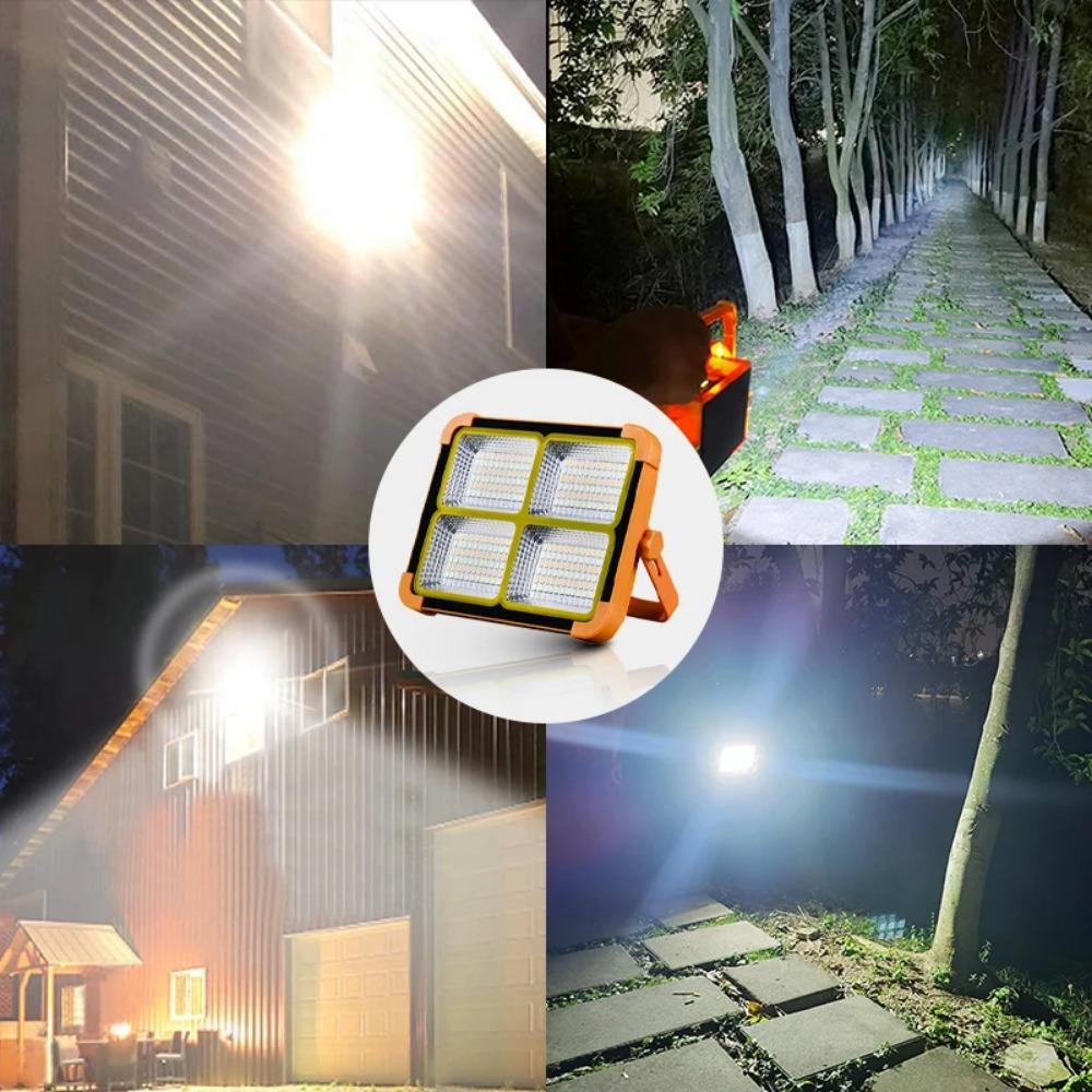 Rechargeable Solar Flood Light Outdoor Portable LED Reflector Spotlight Projector Floodlight Construction Lamp