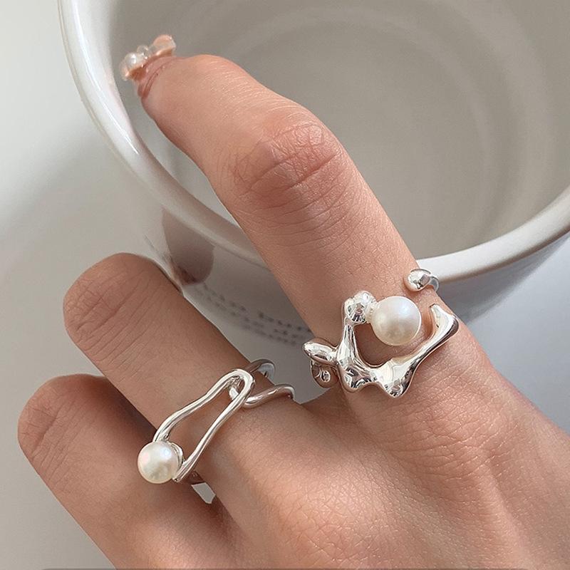 Trendy Geometric Pearl Ring In Elegant Vintage Style For Women Adjustable Jewelry Fashion