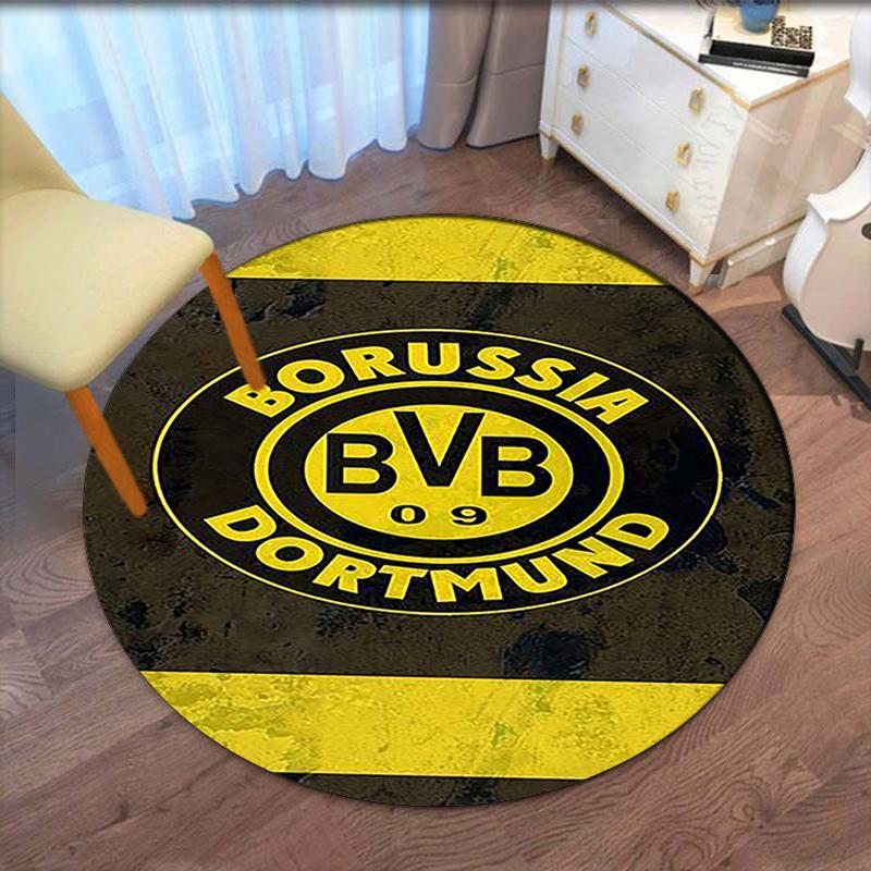 Alfombra Redonda Impresa Borussia Dortmund Alfombra para Silla Alfombra de Área Felpudos para Entrada, para Silla de Oficina Sala de Estar Dormitorio Cocina.