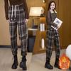 Autumn/Winter Women's High Waist Haren Pants with Plush Thickened Checkered Casual Pants