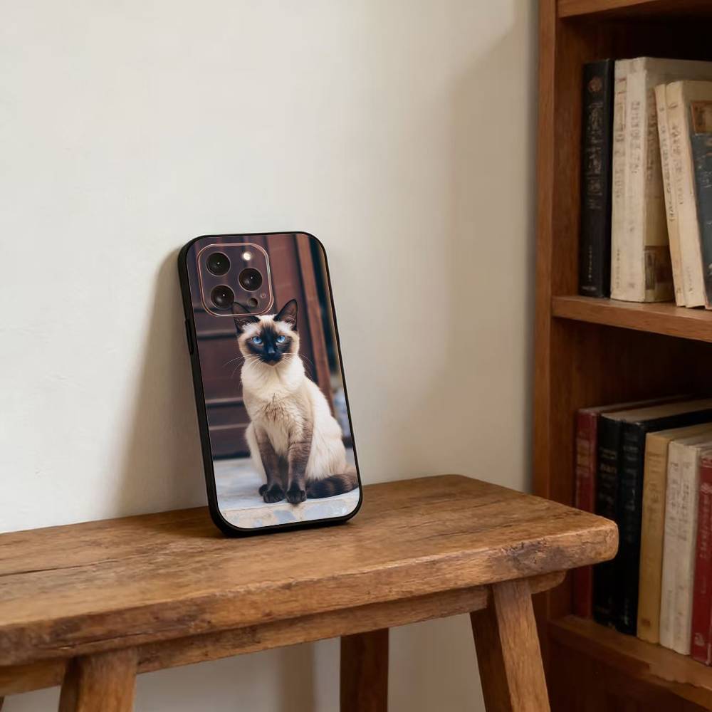 S-Siamese Cat Cute Phone Case For iPhone 17, 16,15,14,13,12,11 Plus,Pro Max, Others Soft Black Cover