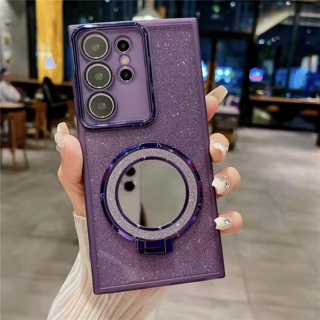 

Зеркальный магнитный блестящий чехол для Samsung S24 S23 S22 S21 Ultra Plus FE A53 A14 A54 A15 A55 iPhone 16 15 14 13 12 11 Pro Max Plus XS MAX XR 8 7 Samsung Galaxy A71 4G фиолетовый