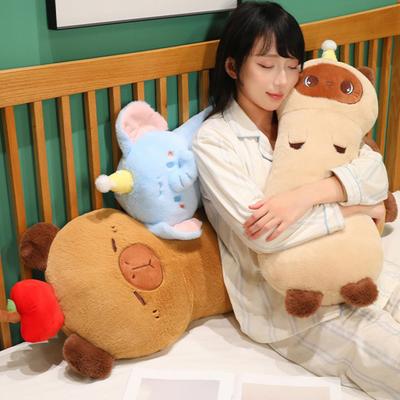 Yousheng Cute Animal Body Pillow Long Plush Stuffed Toy for Leg Hugging Sleep Support Capybara Puppy Elephant Soft Bed Sofa Cushion for Kids Adults