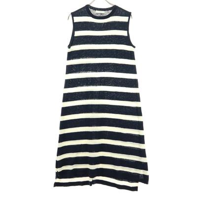 SM2 Border Pattern No Sleeve Knee-length Dress M Navy System Women Used