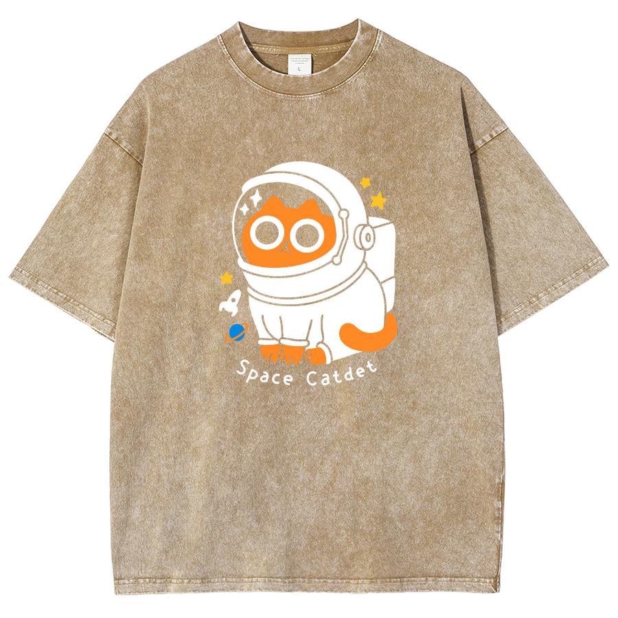 Astronauts Printed Women's T-shirt Fashion Extra Large Top Street Comfortable Clothing Retro Loose Versatile Washed T-shirt