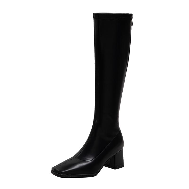 Fashion Women's New Autumn and Winter Square Toe High Heels with Knee Zipper Plus Large Tube Knight Motorcycle Boots and Riding Boots