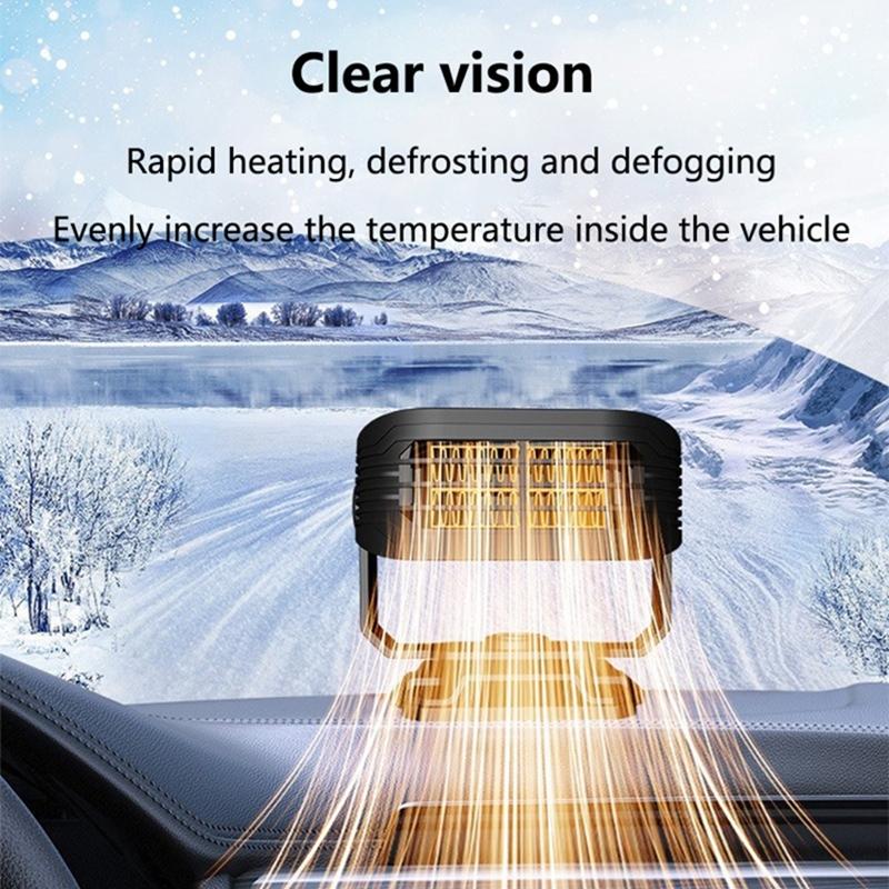 2-in-1 12V 200W Car Heater Defroster 360° Rotating Portable Windshield Heater Fast Frost/Fog Removal for All Vehicles