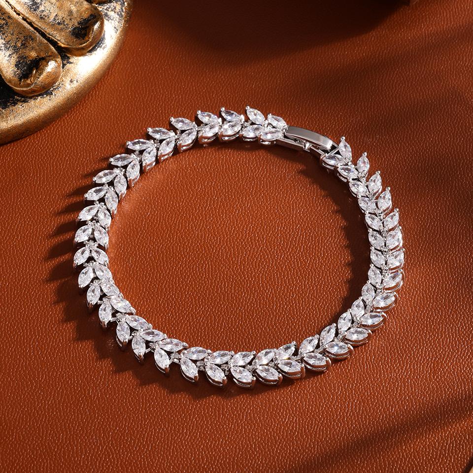 ZAKOL Luxury Geometric Water Drop Zirconia Bracelets for Elegant Women Full Crystal Charm Bracelet Bridal Wedding Jewelry