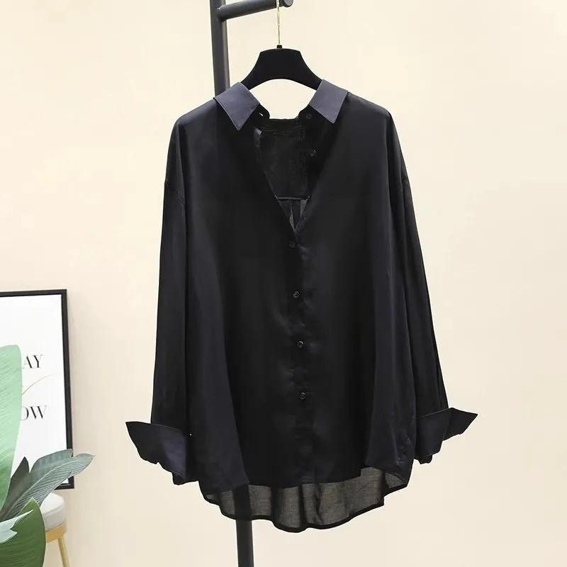 Solid Solor Thin Shirt Women's Spring/summer Korean version Long sleeved Sunscreen clothing Female Loose Casual Top